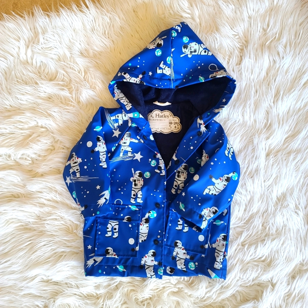 Hatley Blue Space-Themed Kids Raincoat